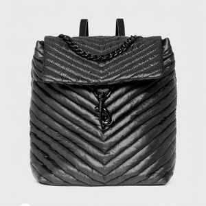 REBECCA MINKOFF Quilted Chevron Backpack Black Chain Handle Designer Bag